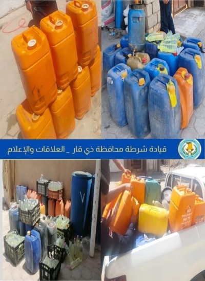 مديرية مكافحة الجريمة في ذي قار تنفذ حملة واسعة وتلقي القبض على 11 متهماً بتخزين البنزين
