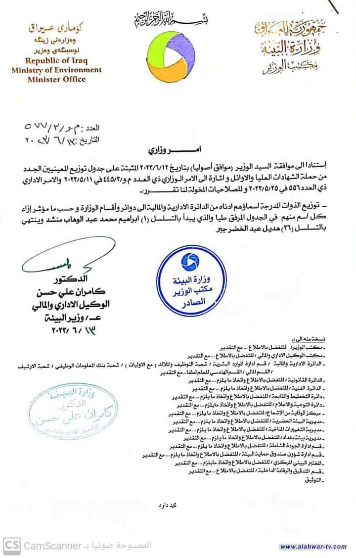 وزير البيئة يصادق على وجبة من المعينين الجدد