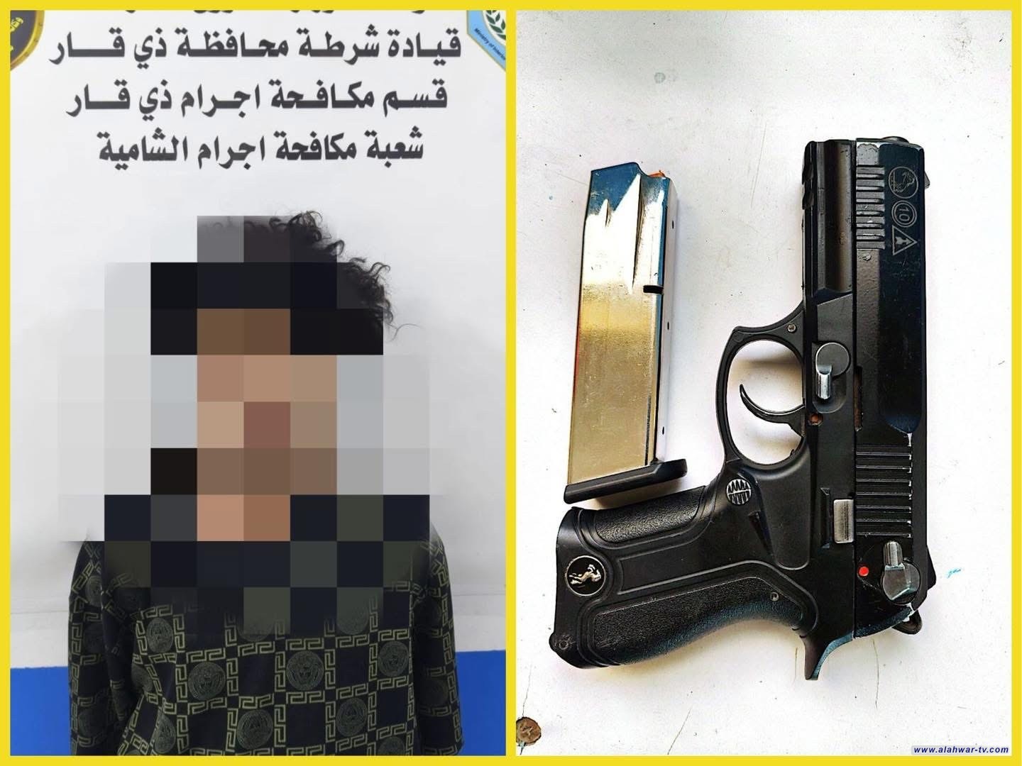 مكافحة إجرام ذي قار تلقي القبض على متهم بقضية سرقة وتضبط بحوزته سلاحًا ناريًا