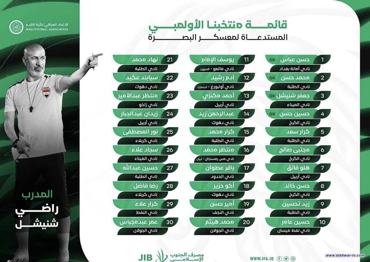دعوة (30) لاعباً للمنتخب الأولمبي للدخول بمعسكر تدريبي في البصرة