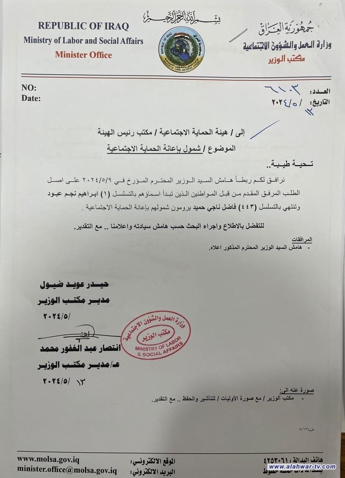 443 مستفيدًا جديدًا من برامج الحماية الاجتماعية في ذي قار -قوائم بالاسماء-