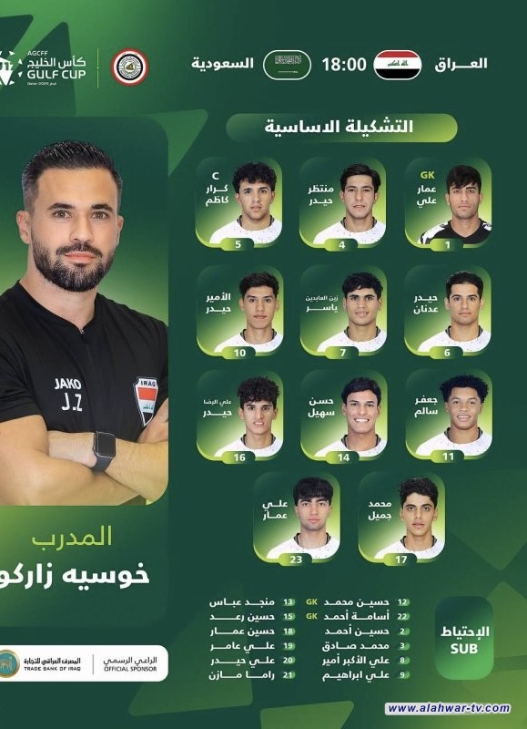 تشكيلة منتخب الناشئين لمباراته مع نظيره السعودي بكأس الخليج