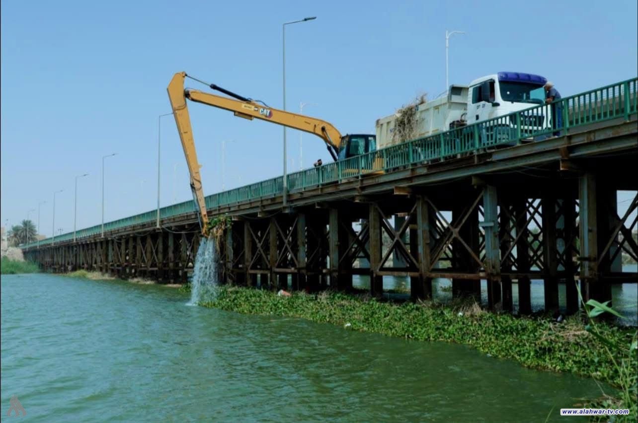 الموارد تنفذ حملة لتنظيف نهر الفرات من نبات زهرة النيل في ذي قار