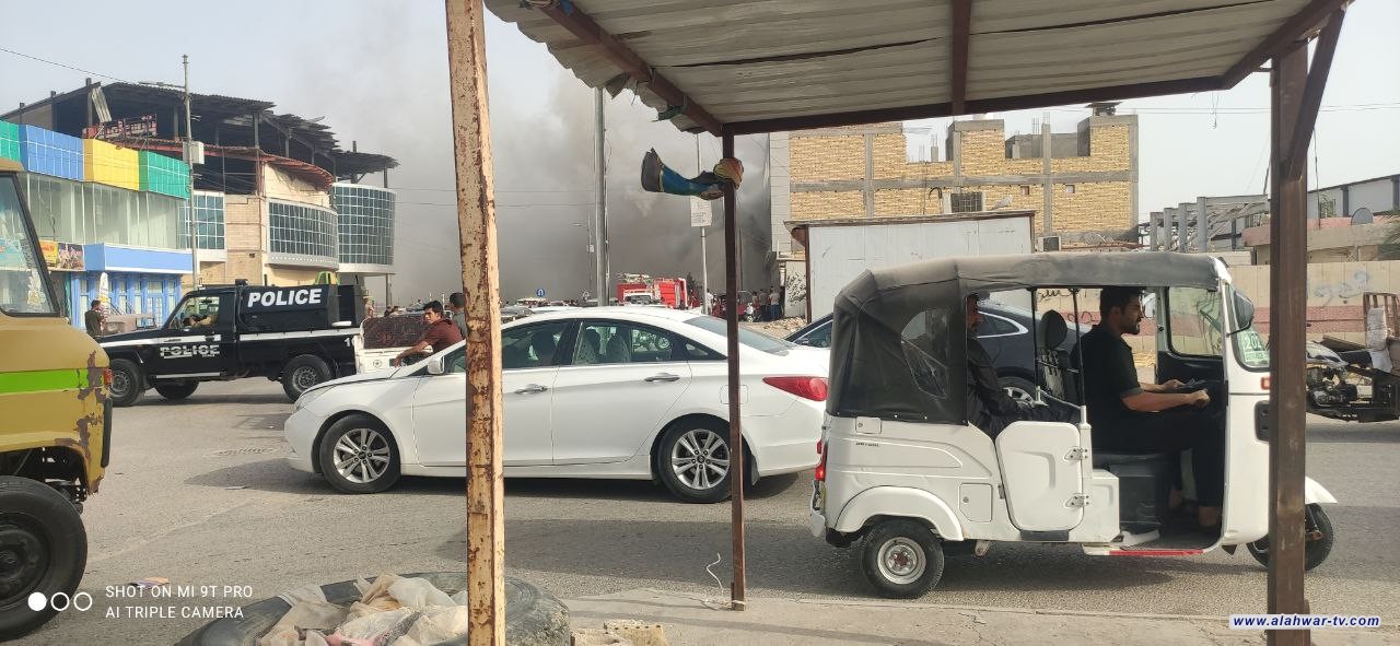 اندلاع حريق كبير في مجمع الارود والمجمعات القريبة منه في شارع النيل قرب مول الكوثر