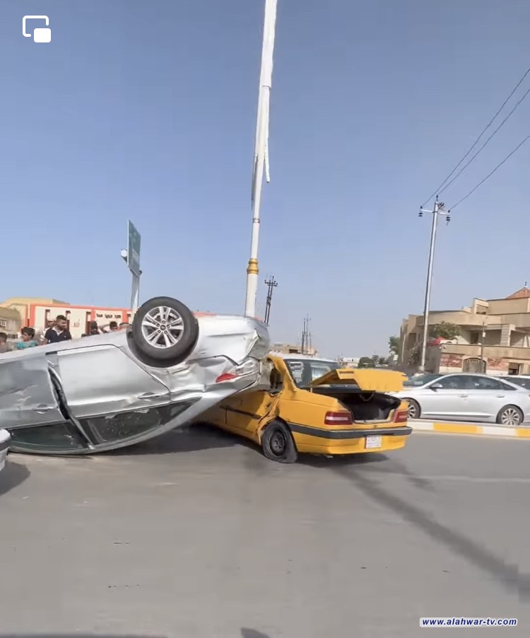 حادث سير مروع امام مصرف الدم بالقرب من تقاطع البهو وسط الناصرية