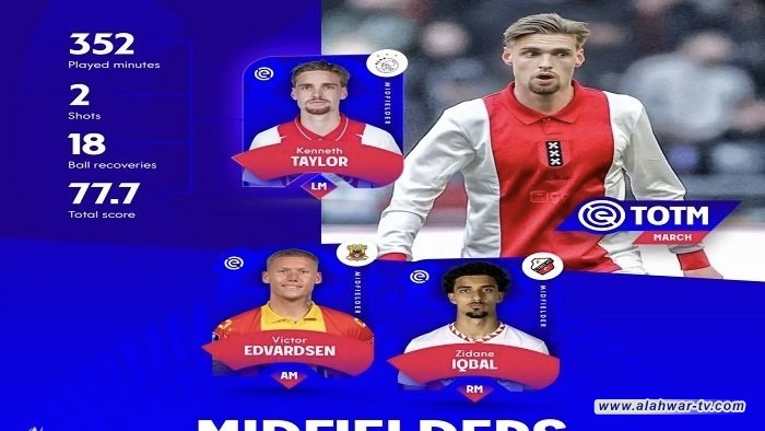 اختيار زيدان إقبال ضمن تشكيلة شهر آذار في الدوري الهولندي