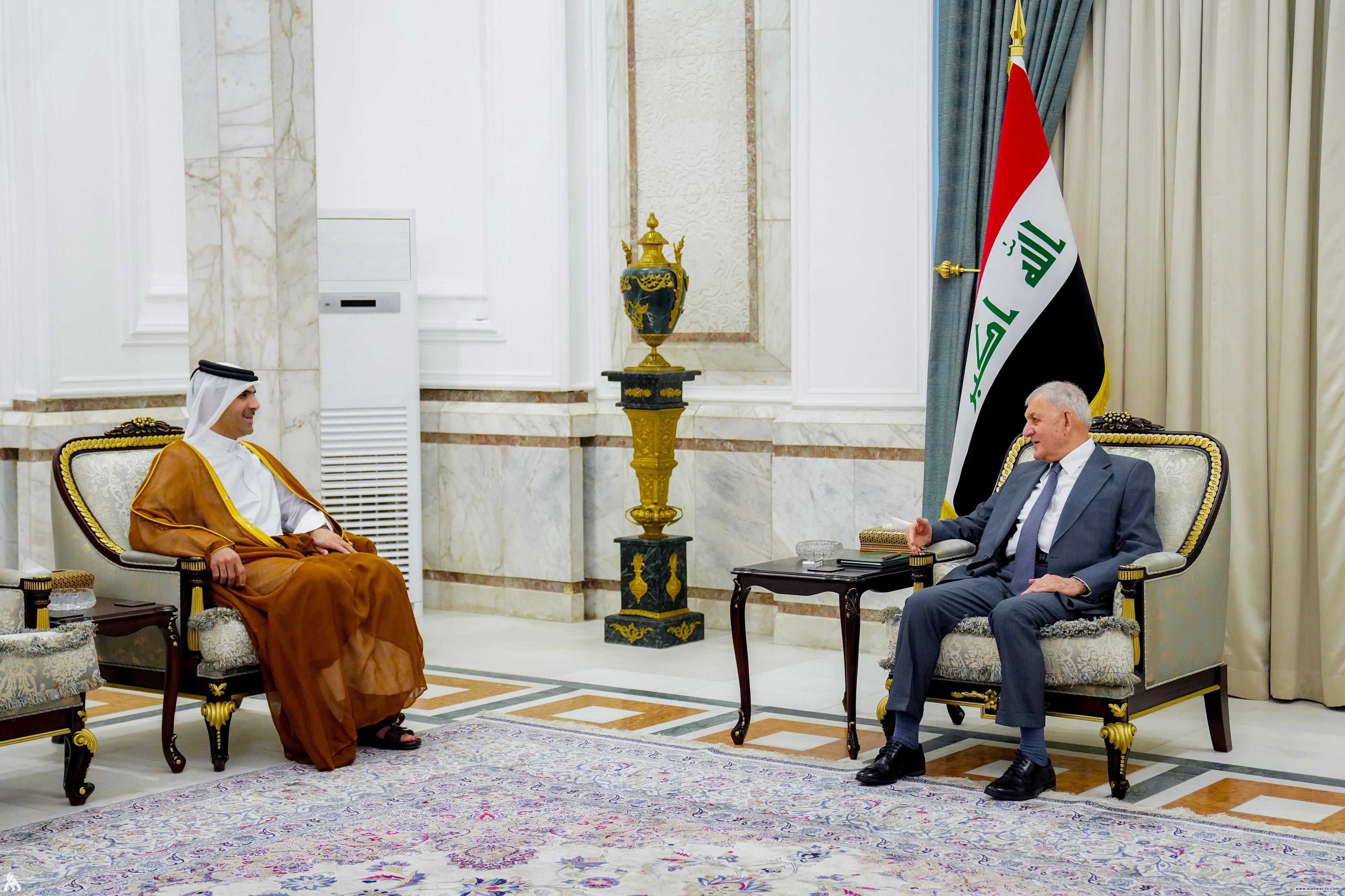 رئيس الجمهورية يؤكد أهمية تعزيز العلاقات بين العراق وقطر