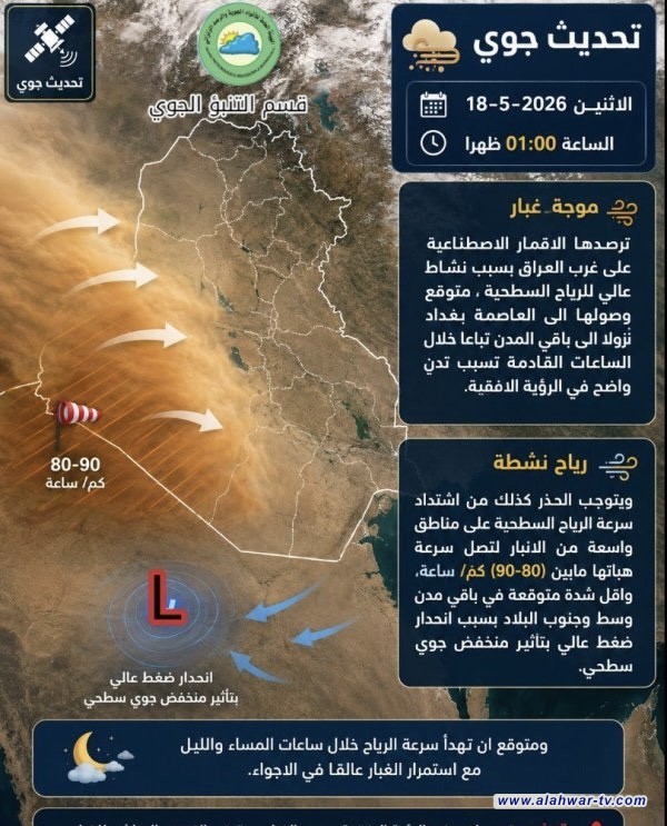 الأنواء الجوية تحذّر من موجة غبارية قادمة خلال الساعات المقبلة