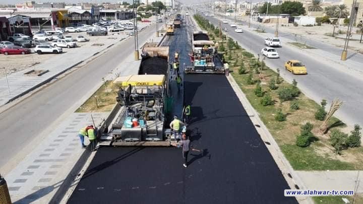تقنيات حديثة في اكساء شارع يا حسين  باستخدام الاسفلت المبلمر لاول مرة داخل المدن ، والتسليم في غضون شهر