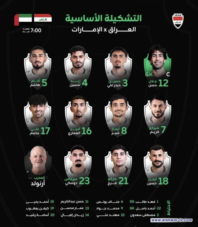 تشكيلة منتخبنا الوطني لمواجهة نظيره الإماراتي