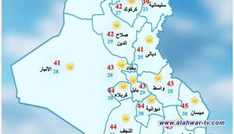 طقس عاشوراء.. صحو بعموم البلاد والحرارة 44 مْ  في كربلاء المقدسة