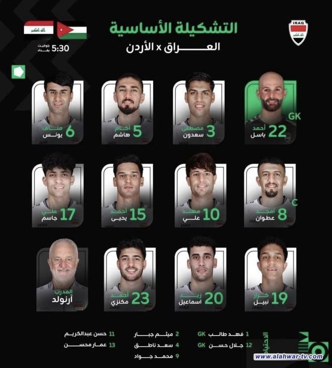 تشكيلة منتخبنا الوطني أمام الأردن ضمن ربع نهائي كأس العرب 2025